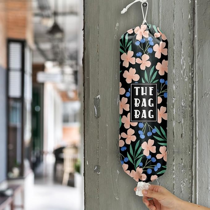 Plastic Bag Holder,Reusable And Washable Country Style Grocery Bag organizer,For Home Kitchen Travelling Camping Decor, use 1 Pack,Light Pink Flowers Pattern