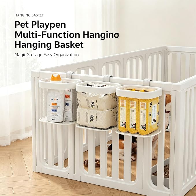 Pet Fence Toy Storage Baskets, Crate Hanging Organizer | Side Access Pet Care Station, High-Strength PP Build, Clip on Hanging Bins for Crate Fence Playpen
