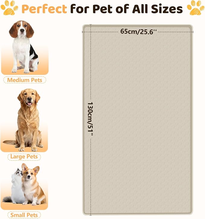 Silicone Dog Bed Mat 51"x 25.6" Crate Mat for Dog Cages, Beige | Extra Large Kennel Mat with Raised Edge, Washable, Leakproof, Waterproof Dog Mat for Crate, Dog Floor Mat to Protect Floors