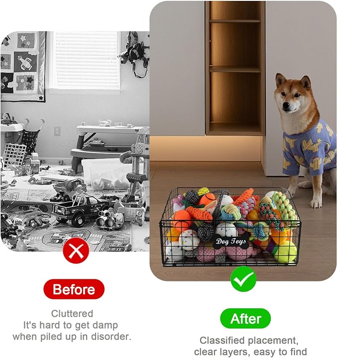 Geyecete 2 Pack Toy box for dogs large Dog Toy organizer Pet wire folding basket DOG TOY container dog toy box-Chew-Proof Dog Food Toy Storage-Black