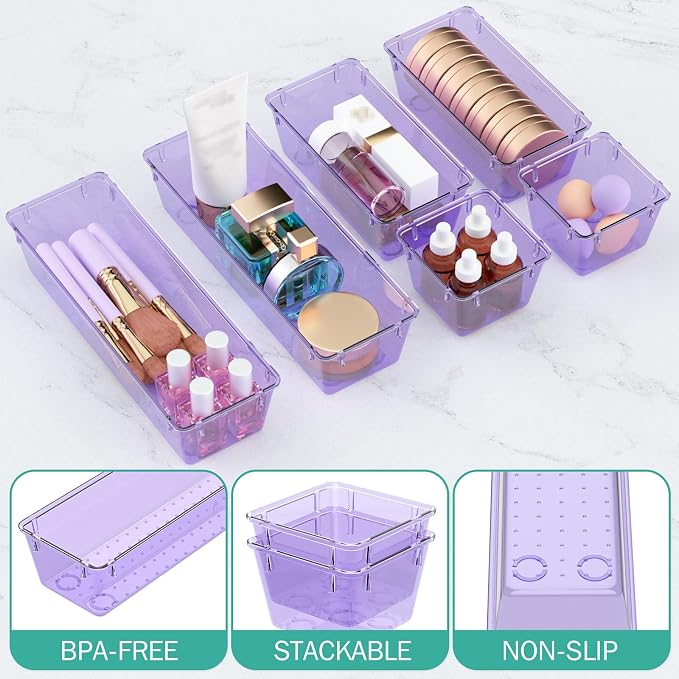 12 Pack Clear Drawer Organizer Set, Drawer Storage Trays, Storage Bins | Acrylic Drawer Storage Trays, Storage Bins for Makeup, Cosmetics, Jewelries, Utensils, Gadgets, Office
