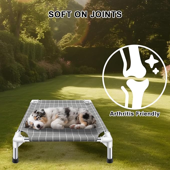 Elevated Pet Bed Dog Cot- Raised Pet Bed for Small Dogs | Detachable Dog Bed, Indoor and Outdoor Use, Breathable cotton fabric, Sturdy Stainless steel frame,Non-Slip Feet