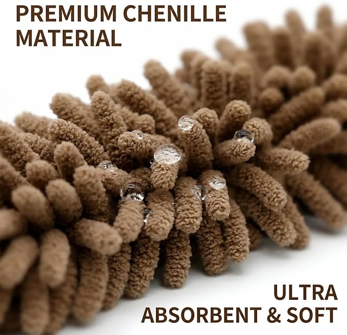 Cute Dog Chenille Hand Towel, 3D Puppy Hangable Fuzzy Ball Hand Towel Microfiber Super Soft Absorbent Bathroom & Kitchen Towels with Hanging Loop, Can Be Placed on the Sink Countertop (Dark Brown)