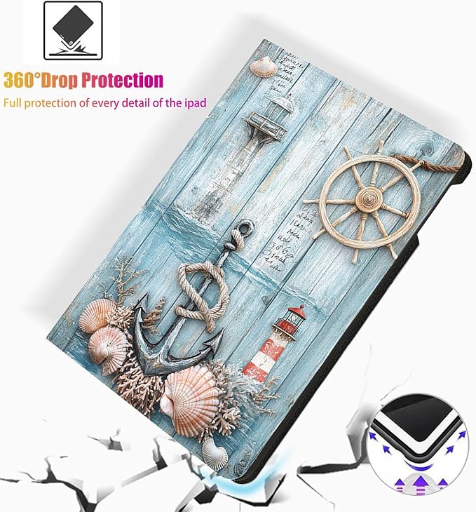 for Microsoft Surface Pro 11/10/9-13" 2024/2022 Tablet Case,Auto Wake/Sleep,Adjustable Stand Protective Cover - Nautical Lighthouse Anchor