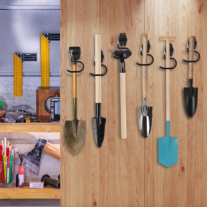 Tlence 16 Pack Metal Broom Hooks, Heavy Duty Garage Holder Wall Mount, S Type Anti-Slip Mop Rack, Cleaning Tools Holder Storage Organizer Hanger for Shovel Rakes Shed Garden Lawn Yard