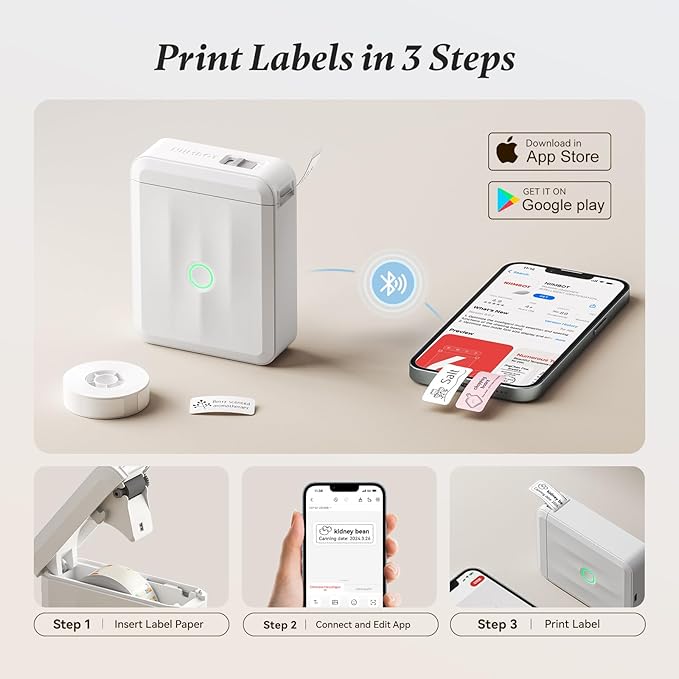 NIIMBOT D110 Label Maker Machine, Bluetooth Thermal Label Printer | for School Home Office Organization, Mini Thermal Printer , Label Maker with 3 Label Tapes, White