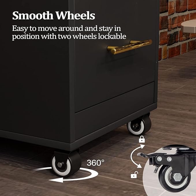 OmySalon Salon Trolley Cart with Wheels, Wooden Hair Storage Cabinet, Stylist Cart Mobile Hairdressing Barber Station for Beauty Spa Barbershop, 3 Large Drawers, 3 Hot Tool Holders, Black