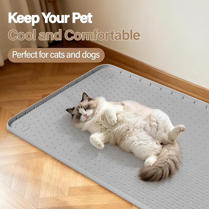 Silicone Cat Bed Mat 40"x40" Pet Crate Mat for Cat Cage, Light Grey | Extra Large Cat Sleeping Mat, Non-slip, Washable, Waterproof Pet Bed Mat with Raised Edge, Pet Playpen Mat to Protect Floors