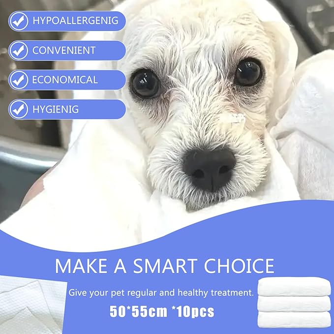 Disposable Pet Bath Towel,10 PCS Portable Pet Grooming Towels,19.6 x 21.6 inch Convenient Pet Cleaning Towel Pet Drying Towels,Absorbent Bath Towel for Medium Dog