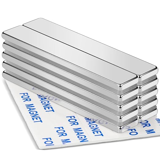 10Pcs Neodymium Magnets with Adhesive Backing 60x10x3mm Silver | Fridge Magnetic Strips Refrigerator Blocks Crafts Extra Super Sticky Bar for Science Experiments Classroom Craft Office