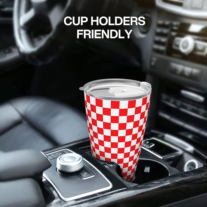 20 Oz Red White Checkered Tumbler for Hot & Cold Drinks, Insulated Coffee Travel Car Mugs, Stainless Steel Cup for Family Friends Birthday Present