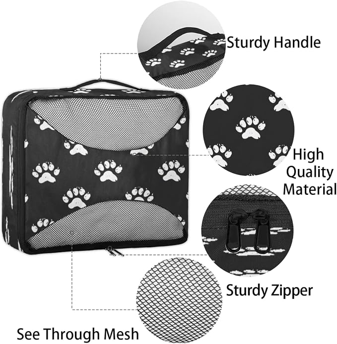 Packing Cubes for Travel, Paw Print Travel Luggage Packing Organizers for Women Men, Large Custom Toiletries Bag for Clothes Shoes, Cute Dog Cat Paw