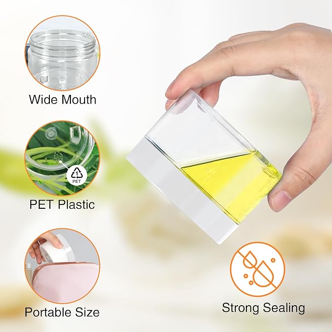 PeacePeo 4 OZ Plastic Jars with Lids, 72 Pcs Clear Storage Containers | Round Empty Small Jars with White Lids, Lightweight and Portable, for Travel Storage Makeup, Small Item Storage Organizer