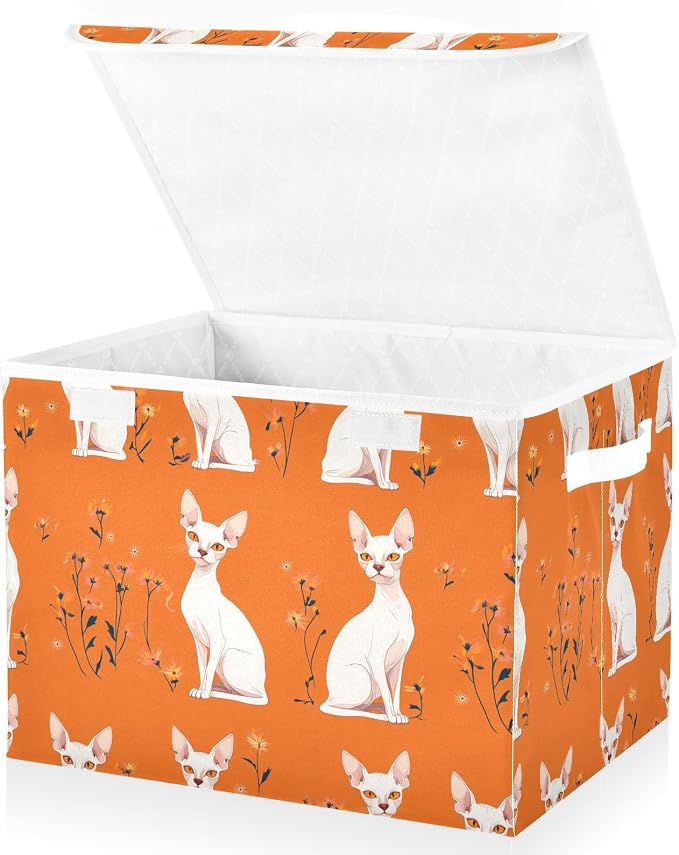 Beauty Sphynx Cats Orange Storage Bin Organizers And Storage With Lid for Shoe Shelves