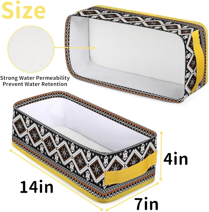Vintage Ethnic Flower Pattern Bathroom Storage Basket, Foldable with Handle Open Countertop Paper Towel Decorative Box, Toilet Tank Top Shelf Baskets for Home Closet Bedroom Living Room Office