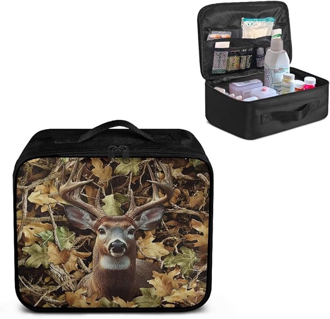 Rnyleeg Reindeer Hunting First Aid Bag Empty Portable First Aid Kit for Home Compact Trauma Medical Kits Medium Medication Storage Bag with Pockets