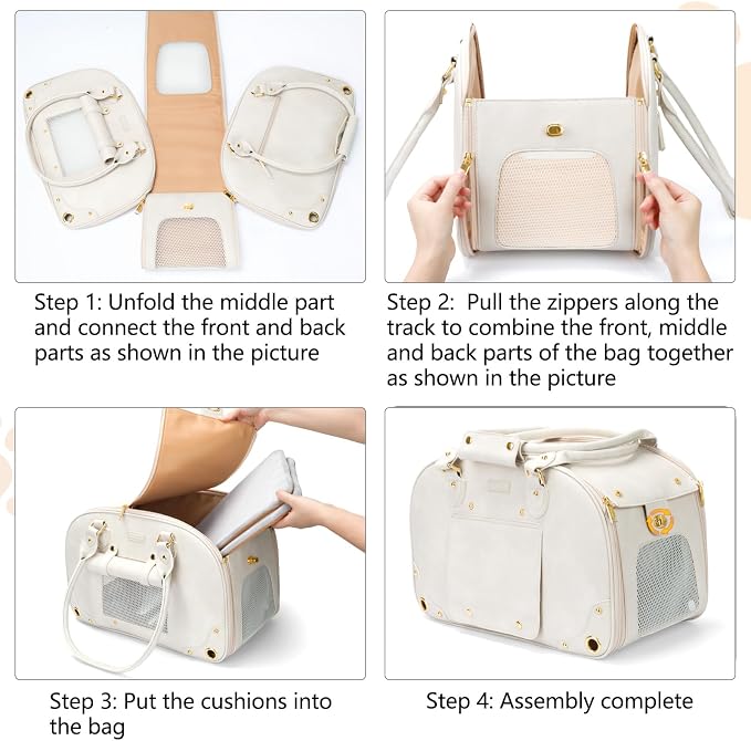Dog Carrier Purse, Pet Carrier, Waterproof Premium Leather Pet Travel Portable Bag for Cat and Small Dog Home & Outdoor Medium Beige
