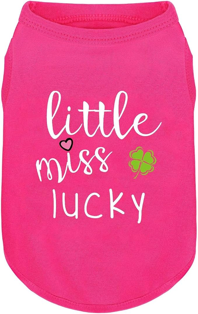 Pink Cotton Dog Shirt with 'Little Miss Lucky' Print, Soft & Breathable Pet Apparel for Small to Large Dogs, All-Season Sleeveless Vest, Cute and Comfortable Dog Outfit.Pink Four-Leaf Clover XS