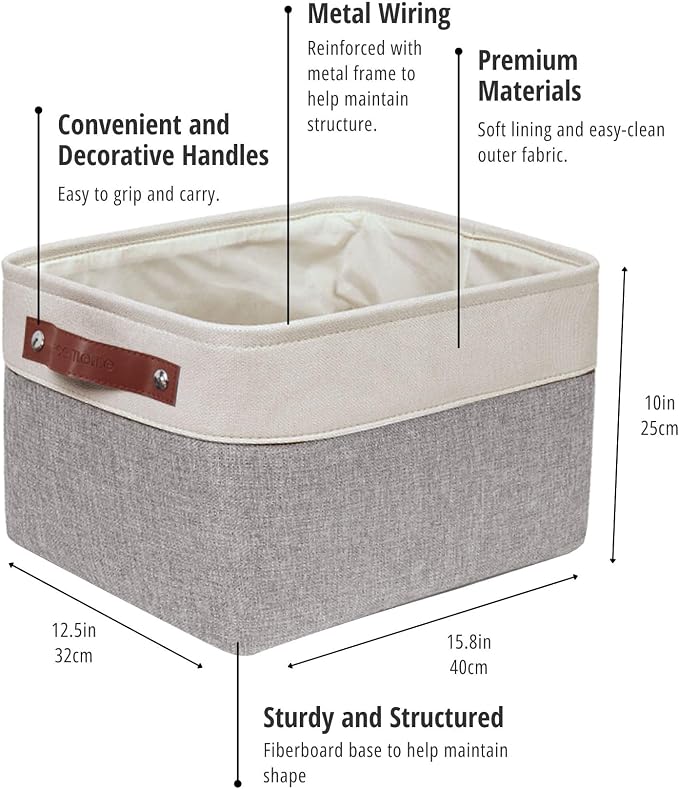 DECOMOMO Storage Bins, Extra Large Fabric Storage Baskets for Shelves 3Pack | 15.8 x 12.5 x 10 inches Decorative Linen Closet Organizers (Grey & White)
