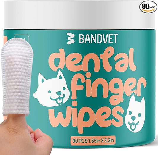 Pack of 90 Dog Teeth Cleaning Wipes - No-Rinse Dog Toothbrush & Effective Dog Dental Wipes (1.65 in x 3.15 in)