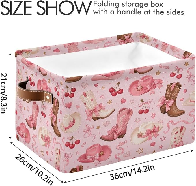 Kigai Storage Basket, Fabric Collapsible Closet Organizer Bin | Western Print Waterproof Foldable Canvas Basket with Handles for Shelves, Nursery, Closet, Bedroom & Bathroom