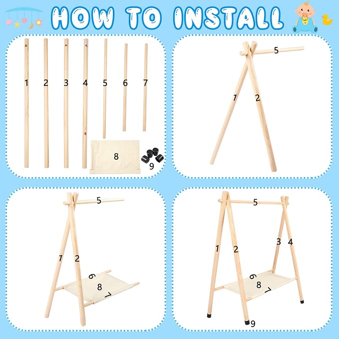 Queekay Baby Clothing Rack for Baby Shower Toddlers Wooden Kids Dress up Rack with Storage Shelf for Toddler Dogs Pets Small Clothes Kids Garment Closet(28.7" h,Natural)