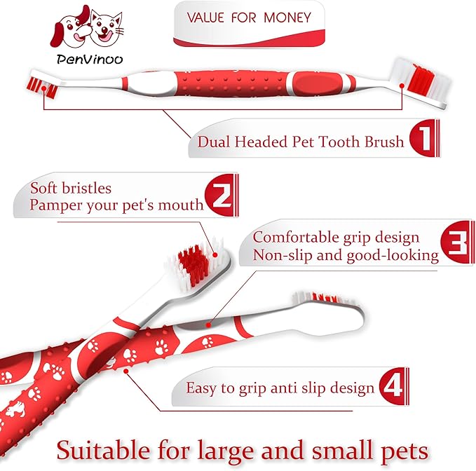 Dog Toothbrush pet Toothbrush Finger Toothbrush Small to Large Dogs,Cats with Soft Bristles Non Slip Dual Head Dog Toothbrush