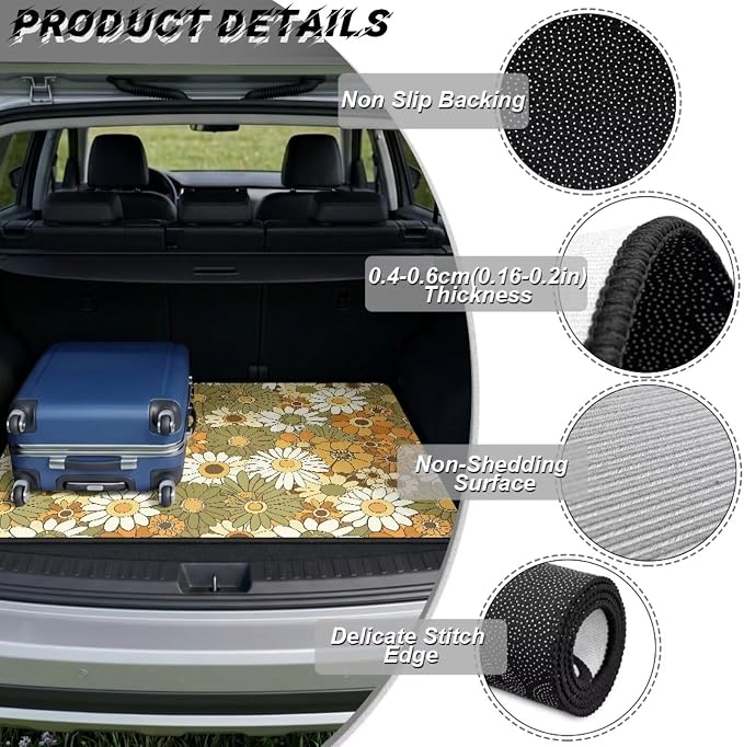 Howilath Vintage White Daisy Car Trunk Mat – 29"x39" Non-Slip Universal Fit Cargo Liner for SUV Sedan Truck Durable Rear Trunk Protector