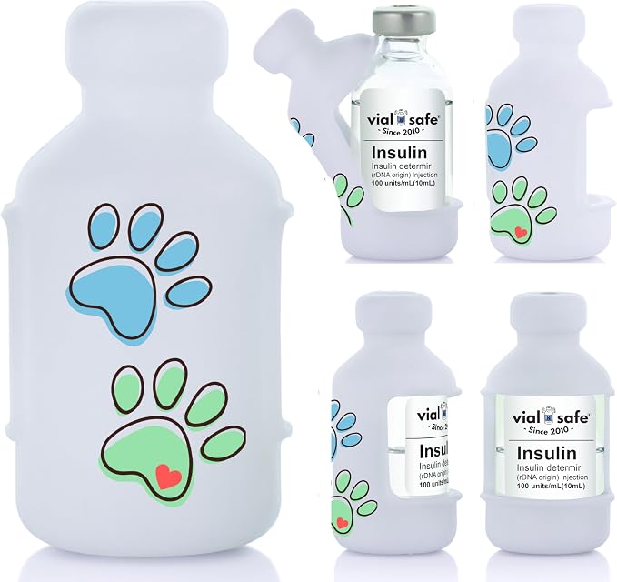 VIAL SAFE Silicone Insulin Vial Protector Case Cover 2-Pack Paw Prints