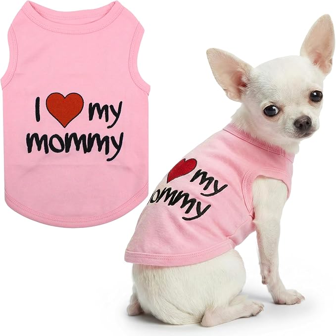 Parisian Pet I Love My Mommy Dog Shirt 100% Cotton Shirts for Large Dogs - Pink Sleeveless Girl Pet Clothes - Lightweight Pet Tshirts - Breathable Puppy Clothes - Stretchy Dog Summer Shirt