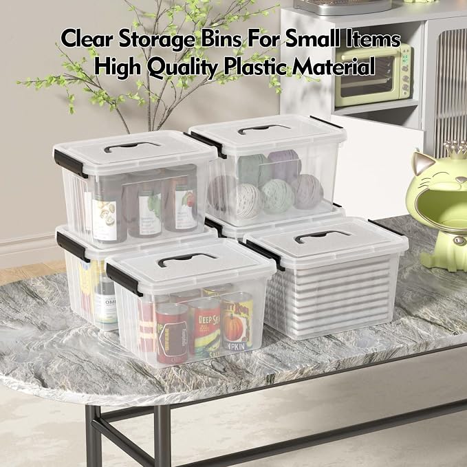 6 Quart Clear Plastic Storage Latching Boxes with Handle, 6 Packs | Small Organization Latch Tote Bin with Lids