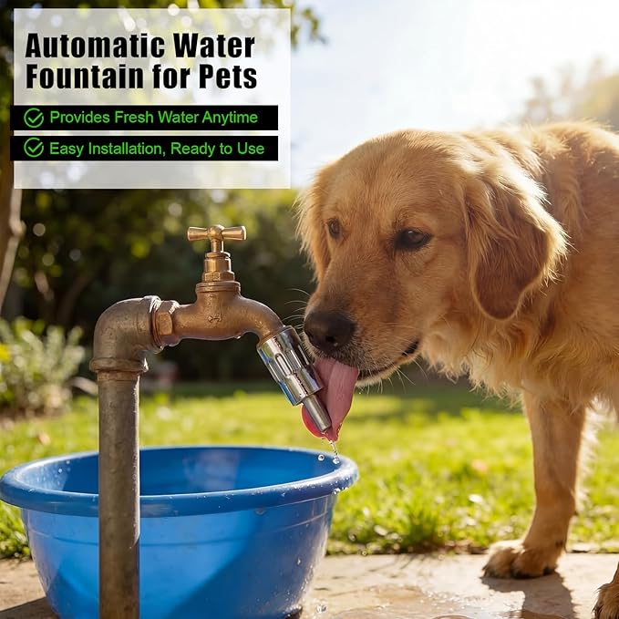 Qinyoung 2 Pack Automatic Dog Faucet Waterers, 3/4" Lick-Activated Dog Water Fountain Hose Spigot Attachment with Anti-Leak Tape for Dogs, Livestock