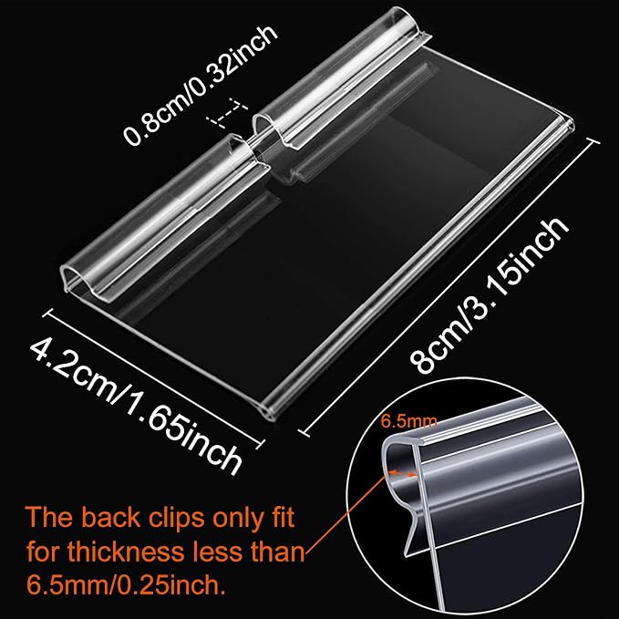50PCS Basket Bin Labels Clip On,ChanQnTon Clear Plastic Label Holders for Storage Bins, Wire Shelf Price Tags,Merchandise Display Signs,50PCS 8X4CM Paper Inserts Included.(Size:3.15x1.57inch/8x4cm)