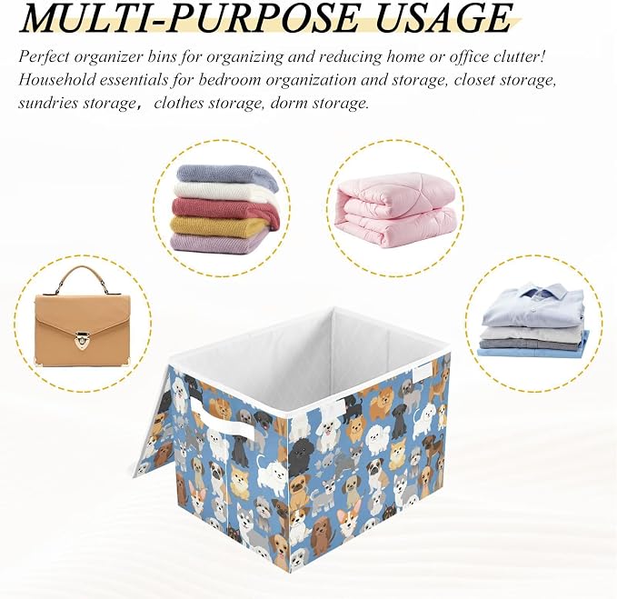 Pet Pup Storage Bins with Lids Closet Bedroom 40L Fabric Bin | Decorative Storage Boxes, Foldable & Stackable, Dust-Proof Flip Top, Reinforced Handles, For Home & Dorm, Clothes & Toy Box