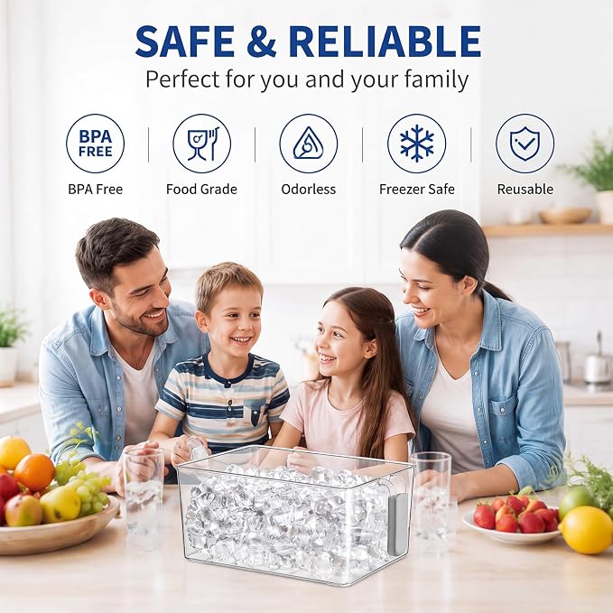 Havawish Ice Storage Bin and Flexible Scoop Set Plastic Freezer Bin | Freezer Ice Bin Scoop, Clear Bucket Container, Pull Handle, Flexible Storage, 10.83 X 7 X 4.33 in