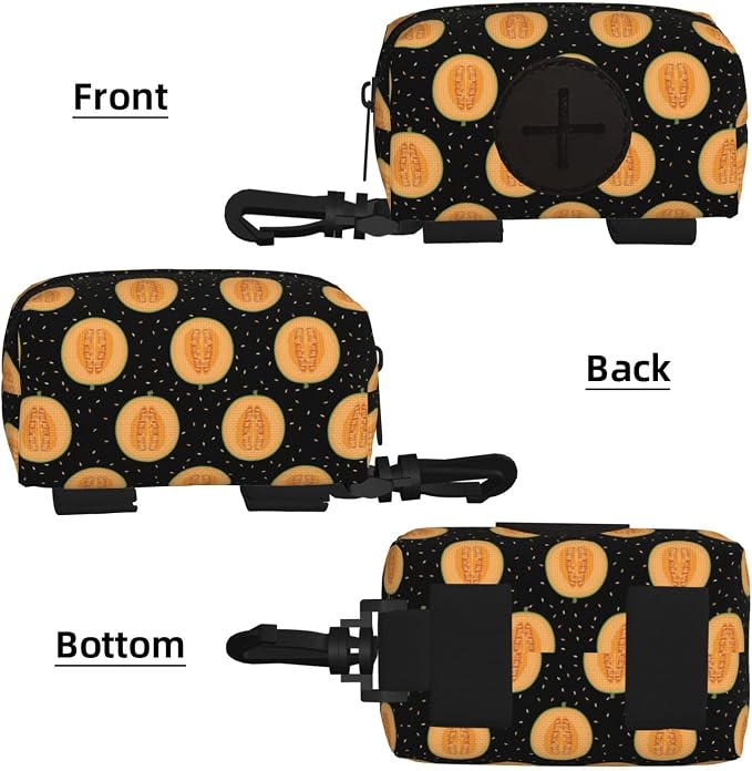 Cantaloupe Melon Pet Waste Bag Dispenser 0.2L | Portable Dog Poop Holder Waste Bag With Zipper Park Doggy Walking Accessory