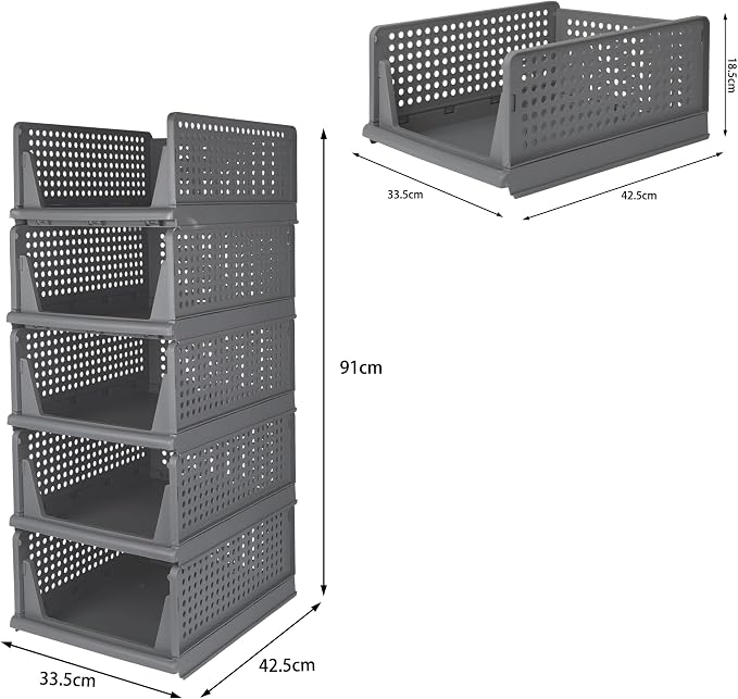 This Foldable & Stackable Clothing 10-Tier Drawer Shelf for Bedroom Kitchen Living Room Bathroom Office - Grey (H-18cm) - Versatile Storage Solution