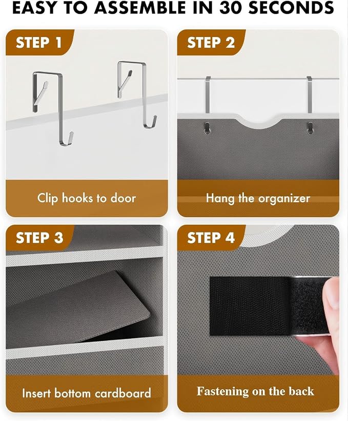 Over The Door Organizer, 6-Shelf Hanging Door Storage for Bathroom | 50lb Load Grey Behind the Door Organizer for Bathroom Closet Nursery Pantry Bedroom Laundry Dorm Small Room