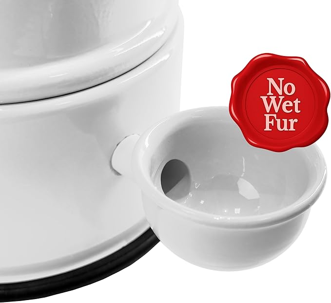 Pet Water Dispenser for Dogs and Cats, 47.3 oz – Gravity-Fed Aluminum Water Bowl, Prevents Wet Fur, Provides Continuous Fresh Water, Electrostatic Coated Finish, (White)