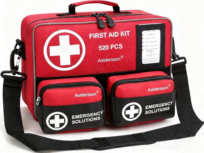 520 Premium Piece Large First Aid Kit – Emergency Survival Kit for Car, Home, Camping, and Travel – Compact Medical Kit for Roadside Emergencies, Outdoor Adventures, and Everyday Safety