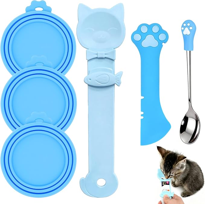 6PCS Set Cat Treat Spoon Squeeze,Can Lids, Opener Spatula and Spoon