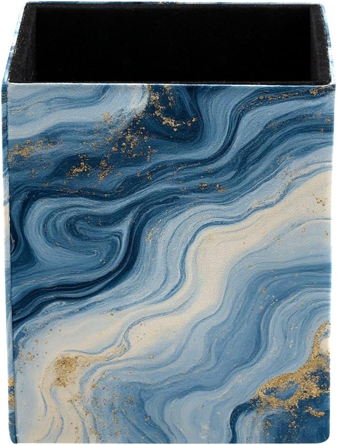 Marble Texture Pen Holder for Desk Decor, Rectangular PVC Leather Pencil Cup for Desk Pen Organizer, Makeup Brush Holder for School, Home, Office