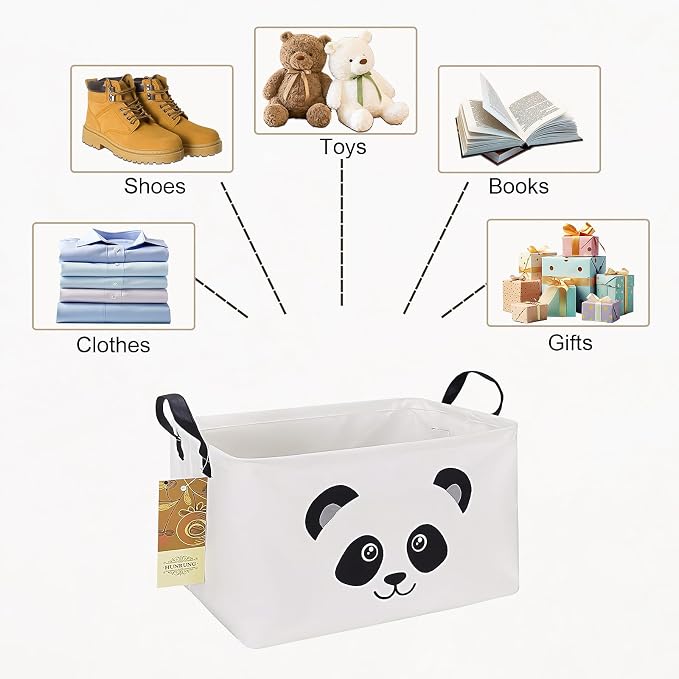 Rectangle Foldable Storage Basket Handles For Home, Panda | Waterproof reinforced handles, perfect for shelf use, organizes clothes, daily items and pet supplies