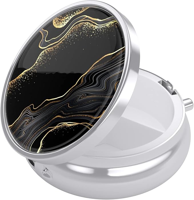 Nipichsha Pill Box, Small Pill Case for Purse & Pocket, Cute Travel Medicine Organizer, Portable Medicine Container Holder to Hold Vitamins, Medication, Fish Oil & Supplement, Luxury Black Marble | Cute Travel Medicine Organizer, Portable Medicine Cont...