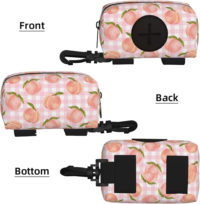 Pink Peach Plaid Pet Waste Bag Dispenser 0.2L | Portable Dog Poop Holder Waste Bag With Zipper Park Doggy Walking Accessory