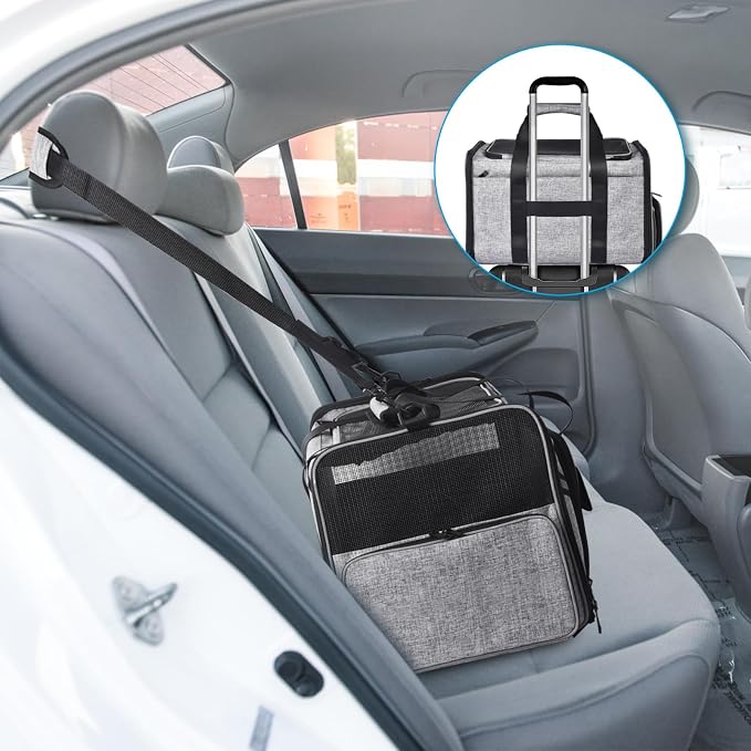 Petmolico Cat Carrier Soft-Sided Airline Approved, Medium, Grey-X862 | For small/medium cats & puppies up to 16 lbs, 3 open doors, travel-friendly pet bag