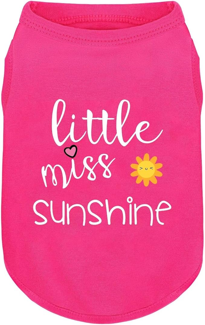 Pink Cotton Dog Shirt with 'Little Miss Sunshine' Print, Soft & Breathable Pet Apparel for Small to Large Dogs, All-Season Sleeveless Vest, Cute and Comfortable Dog Outfit.Pink Sun L
