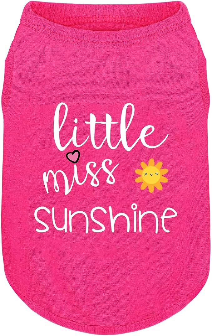 Pink Cotton Dog Shirt with 'Little Miss Sunshine' Print, Soft & Breathable Pet Apparel for Small to Large Dogs, All-Season Sleeveless Vest, Cute and Comfortable Dog Outfit.Pink Sun XL