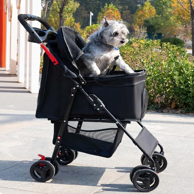 Folding Dog Carrier, 4 Wheels Pet Carrier for Small/Medium Dogs and Cats,with Multifunctional Cup Holder and Storage Basket,Portable Cat Carrier or Dog Crate for Travel Gear,Large Space (Blue)