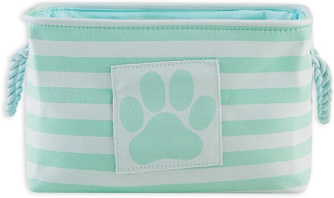Bone Dry Pet Storage Collection Striped Paw Patch Bin, Aqua, Small Rectangle